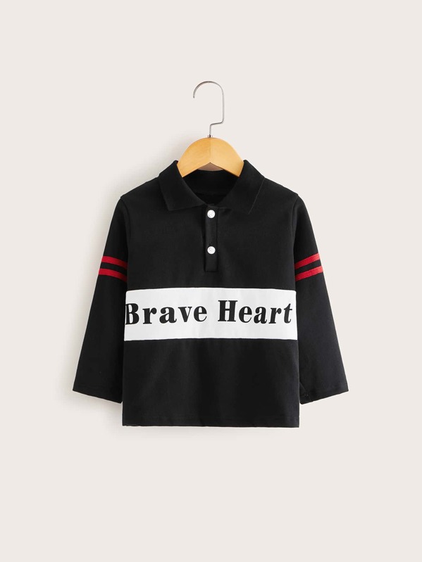 

Toddler Boys Color-block Stripe Tape Letter Polo Shirt, Black, Arseniy