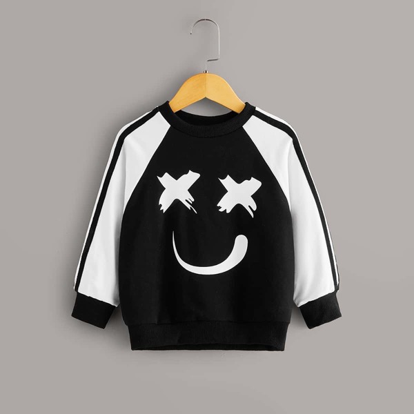 

Toddler Boys Two Tone Cartoon Graphic Side Stripe Sweatshirt, Black and white