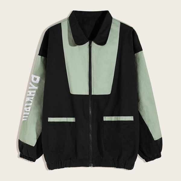 

Men Two Tone Letter Embroidery Jacket