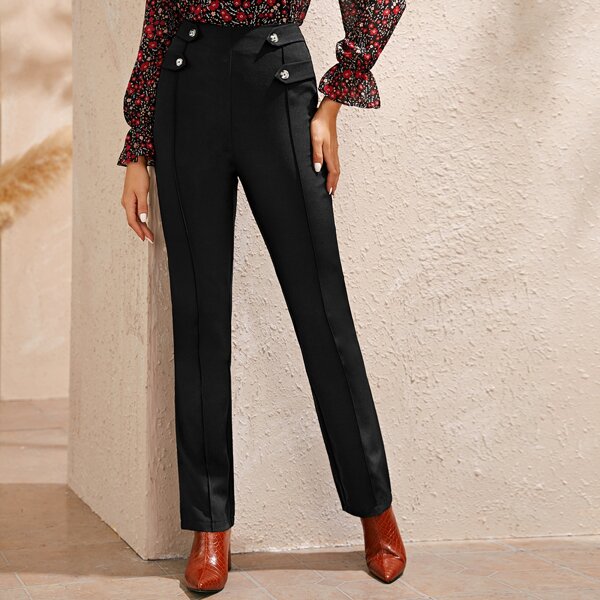 

Solid High Waist Tailored Pants, Black