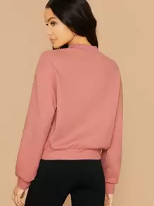 SHEIN Essnce Pullover unicolor de hombros caídos de cuello alto - Rosa vieja - Ver 2