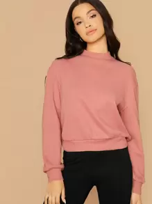 SHEIN Essnce Pullover unicolor de hombros caídos de cuello alto - Rosa vieja - Ver 3