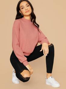 SHEIN Essnce Pullover unicolor de hombros caídos de cuello alto - Rosa vieja - Ver 1