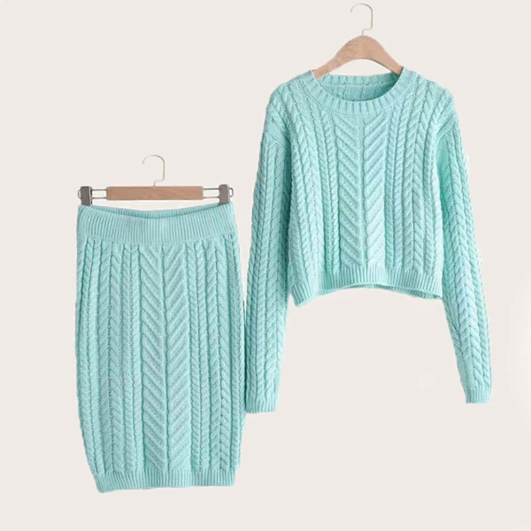 

Twist Cable Knit Sweater With Sweater Skirt, Green