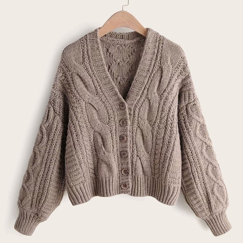 

Single Breasted Cable Knit Cardigan, Brown