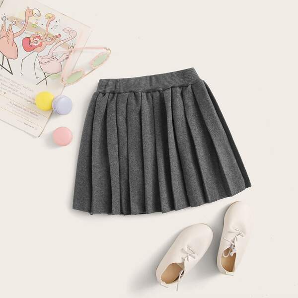 

Toddler Girls Elastic Waist Pleated Skirt, Grey