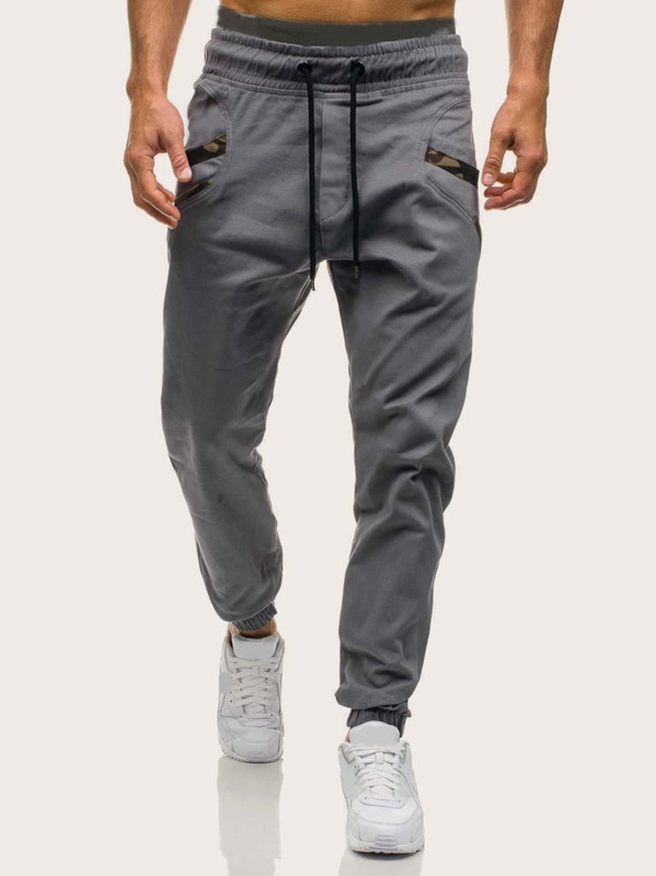 

Men Contrast Camo Drawstring Waist Sweatpants, Grey