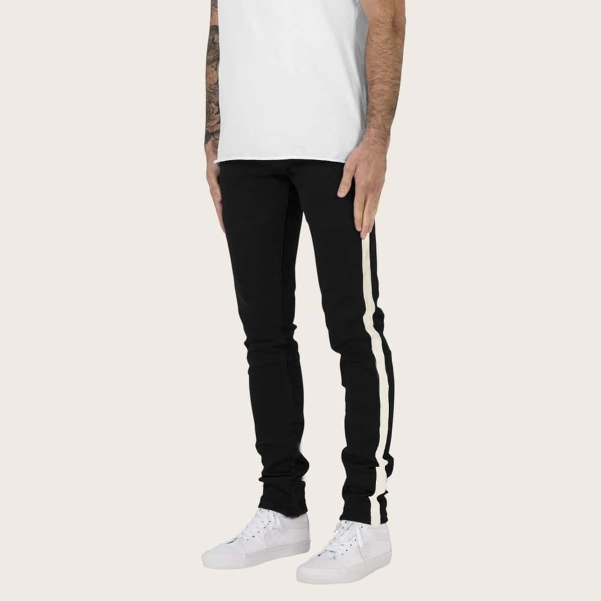 

Guys Side Stripe Straight Leg Jeans, Black