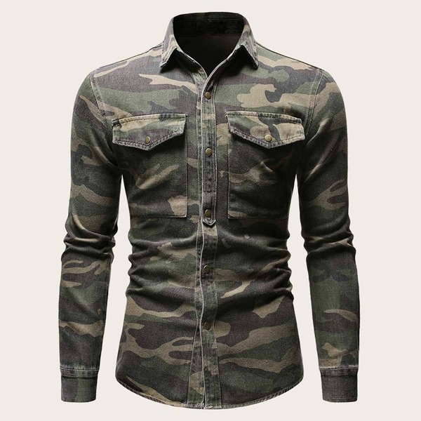 

Men Camo Print Denim Utility Shirt, Multicolor