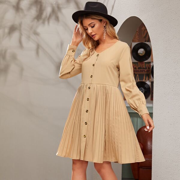 

Button Through Pleated Hem Dress