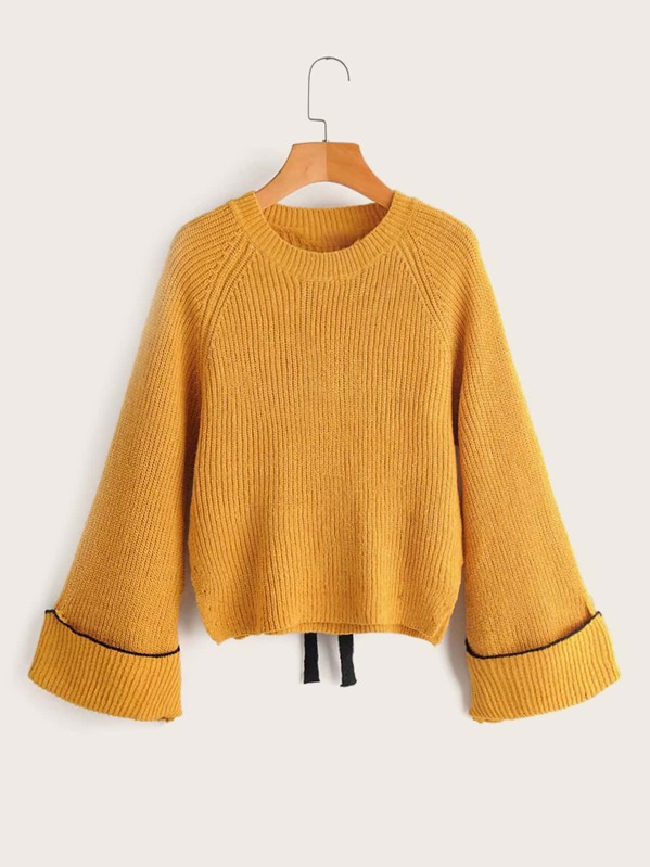 

Tie Back Raglan Sleeve Ribbed Knit Jumper, Yellow