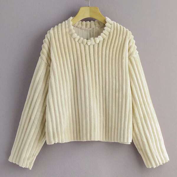 

Drop Shoulder Solid Teddy Sweatshirt, Beige