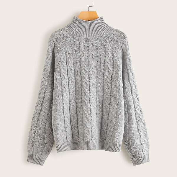 Mock Neck Twist Cable Knit Sweater, Grey