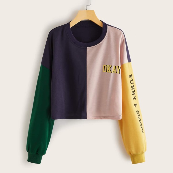 

Letter Graphic Cut And Sew Sweatshirt, Multicolor