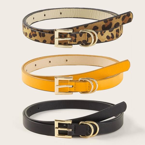 

3pcs Leopard Pattern Buckle Belt, Multicolor