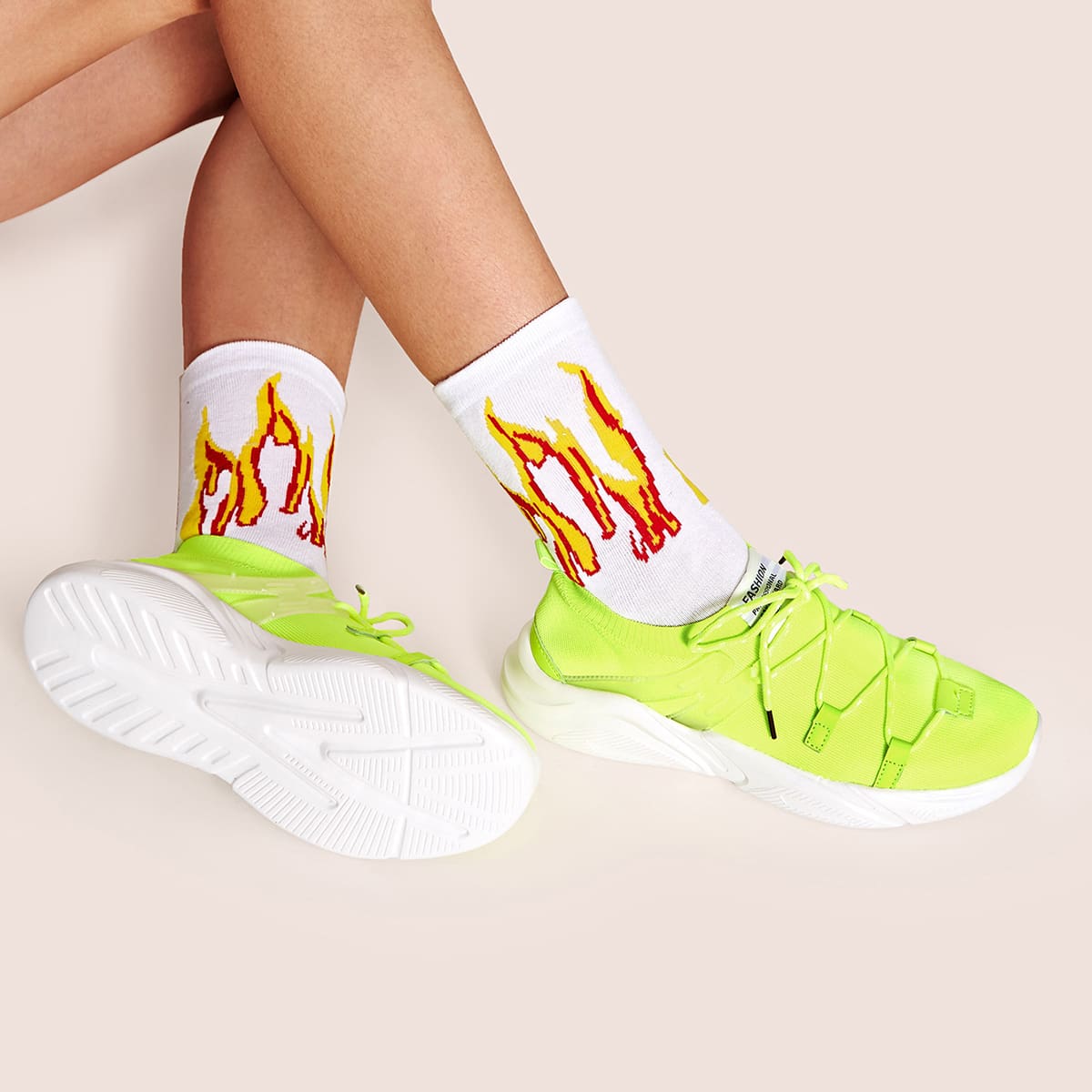 

Neon Lace Up Chunky Sneakers, Green bright