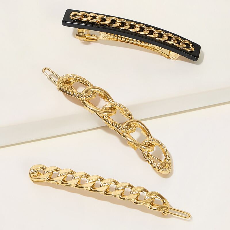 

3pcs Link Decor Hair Clip, Gold
