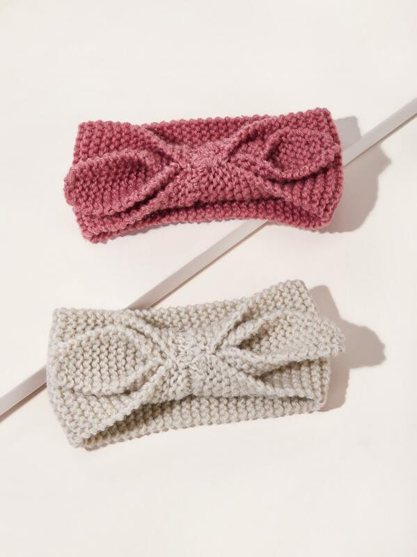 

2pcs Bow Tie Decor Knit Headband, Multicolor