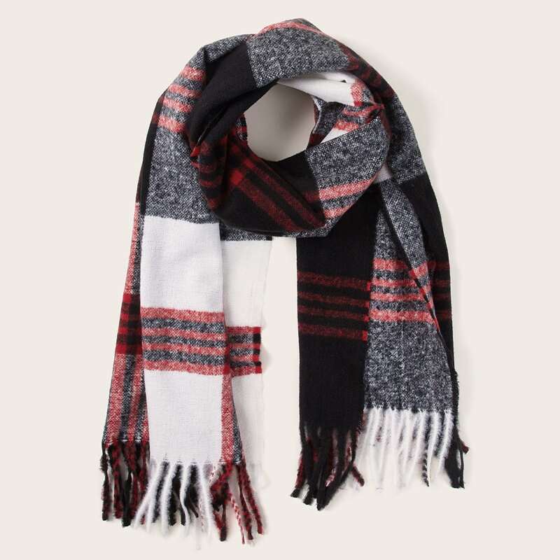 

Plaid Pattern Fringe Hem Scarf, Multicolor