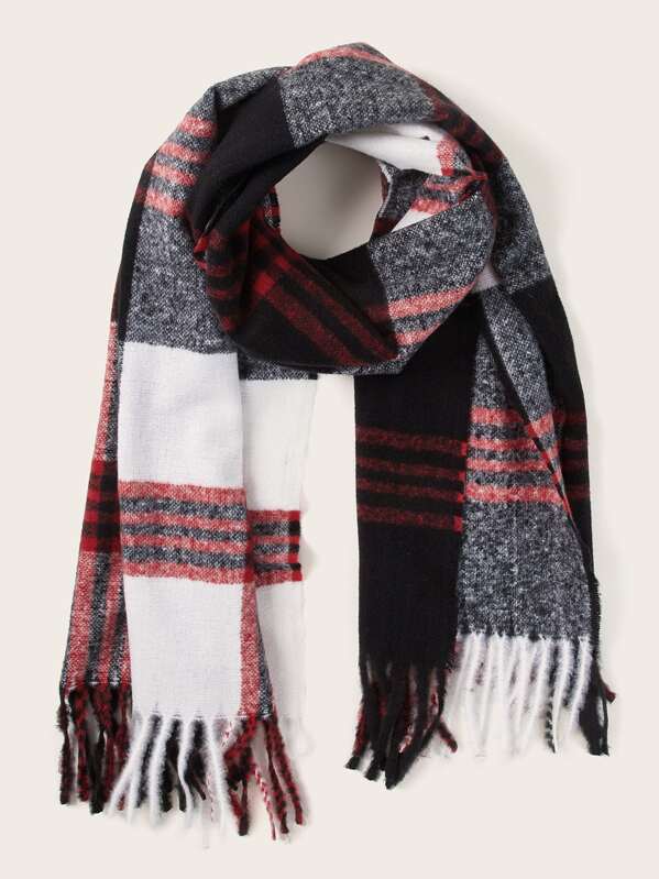 

Plaid Pattern Fringe Hem Scarf, Multicolor