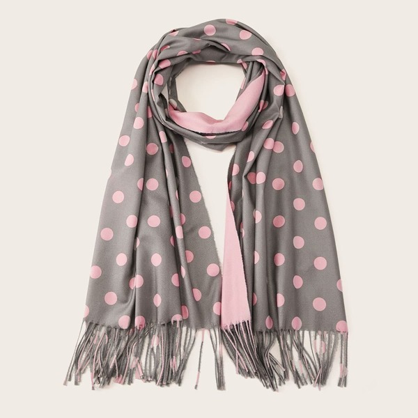 

Polka Dot Pattern Fringe Hem Scarf, Multicolor