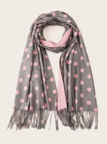Polka Dot Pattern Fringe Hem Scarf
