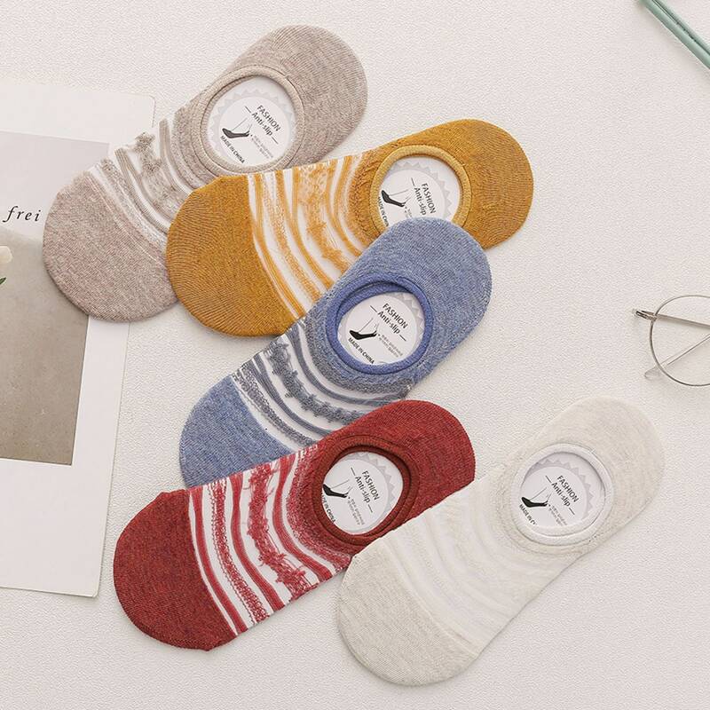 

5pairs Striped Pattern Invisible Socks, Multicolor