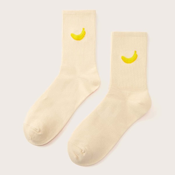 

1pair Banana Pattern Socks, Beige
