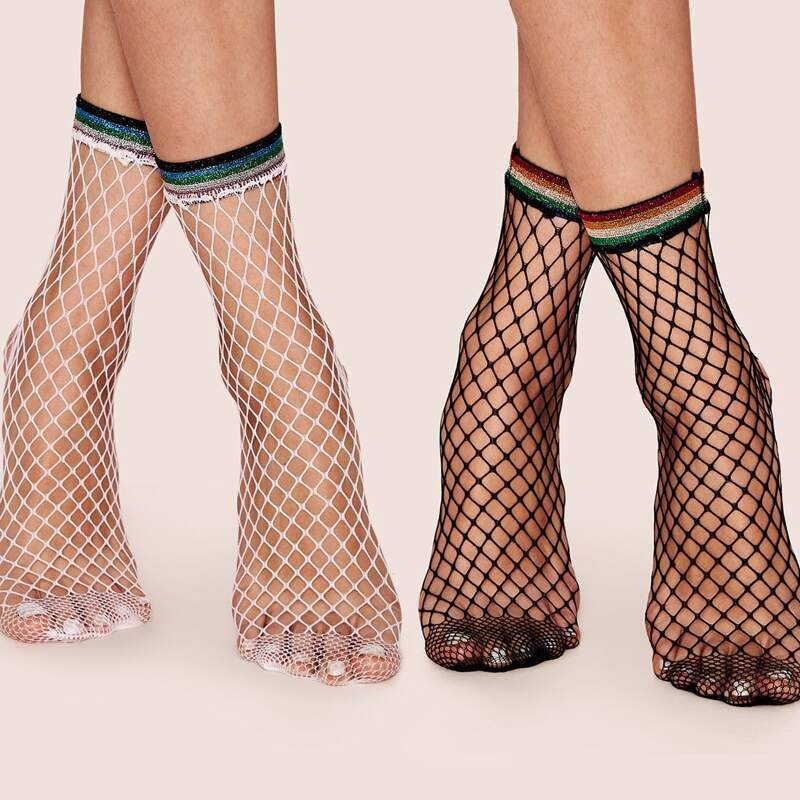 

2pairs Solid Fishnet Socks, Black