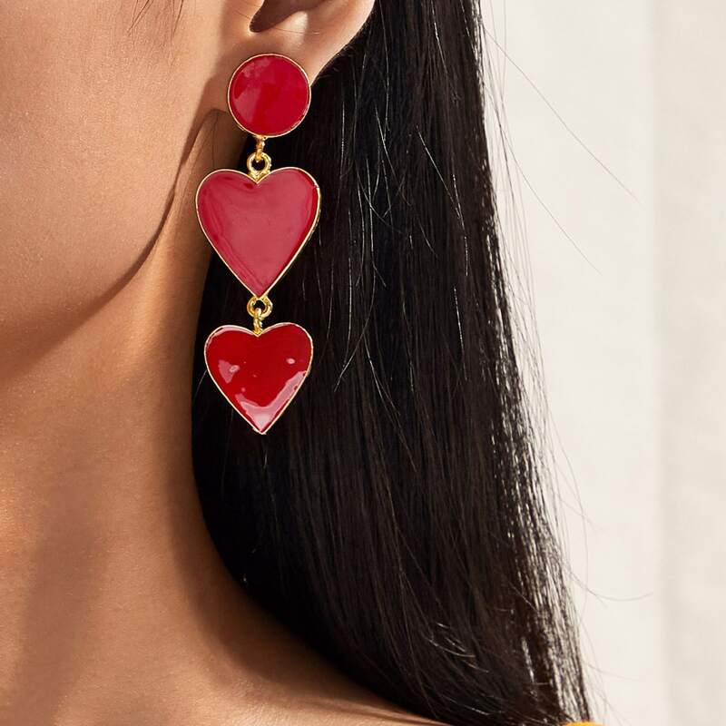 

1pair Heart Drop Earrings, Red