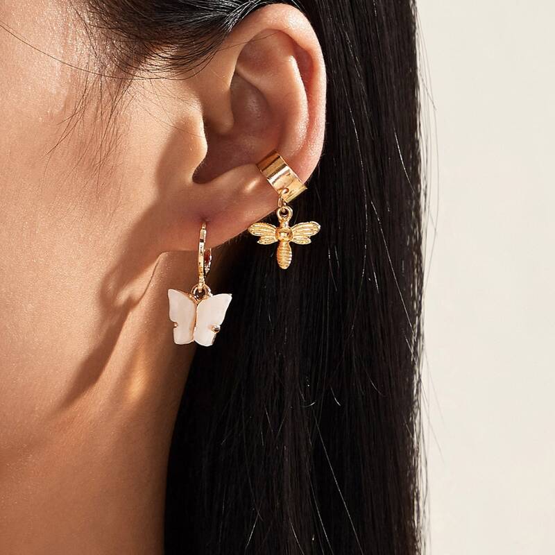 

2pairs Bee & Butterfly Charm Earrings, Multicolor