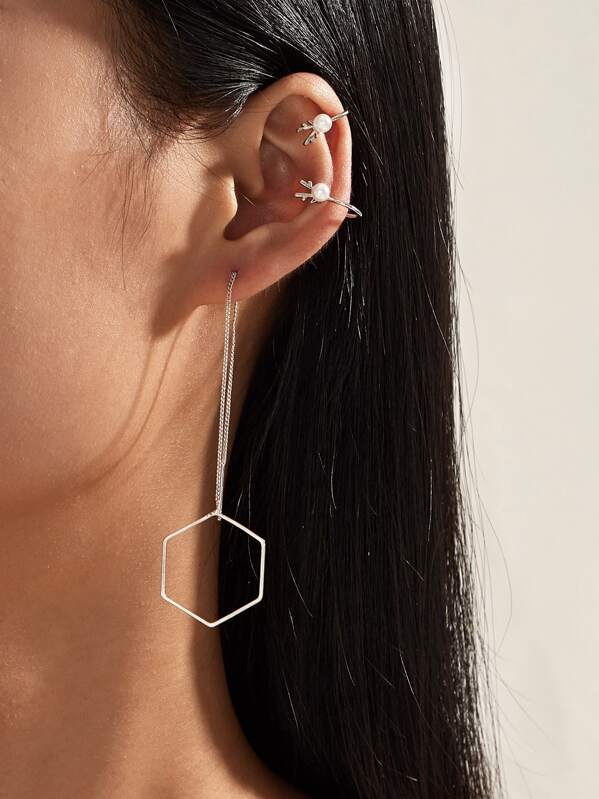 

2paris Antlers Ear Cuff & Threader Earrings, Silver