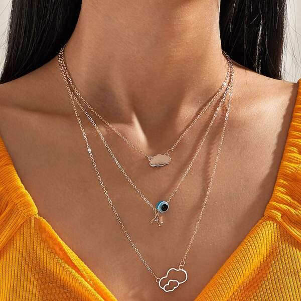 

1pc Cloud Charm Layered Necklace, Gold