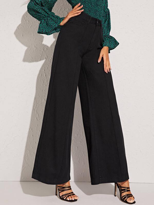 

High Waist Wide Leg Jeans Without Belt, Black, Giulia