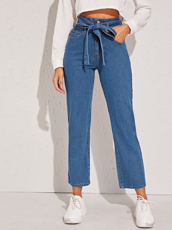 

Belted Straight Leg Jeans, Blue, Giulia