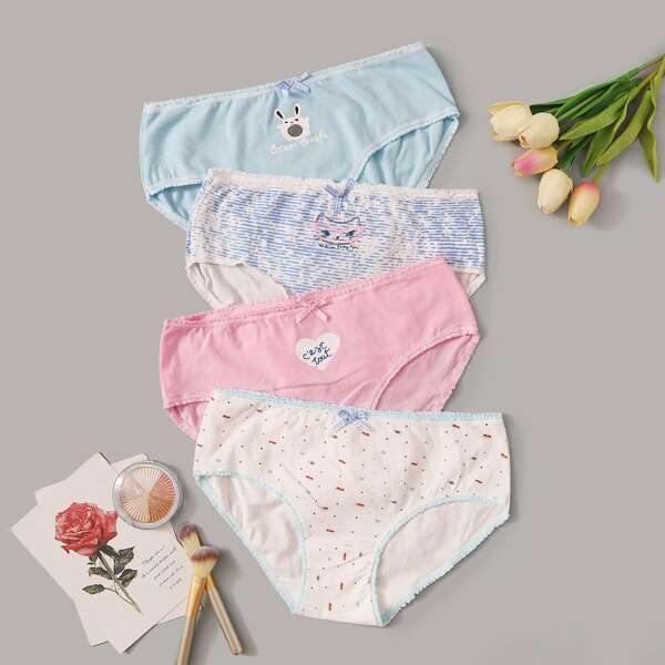 

4pack Cartoon Graphic Panty Set, Multicolor