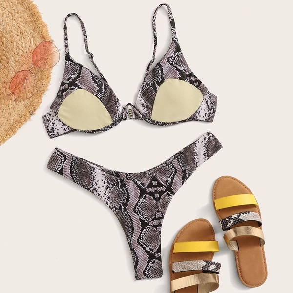 

Snakeskin Print Underwire Top With High Cut Bikini
