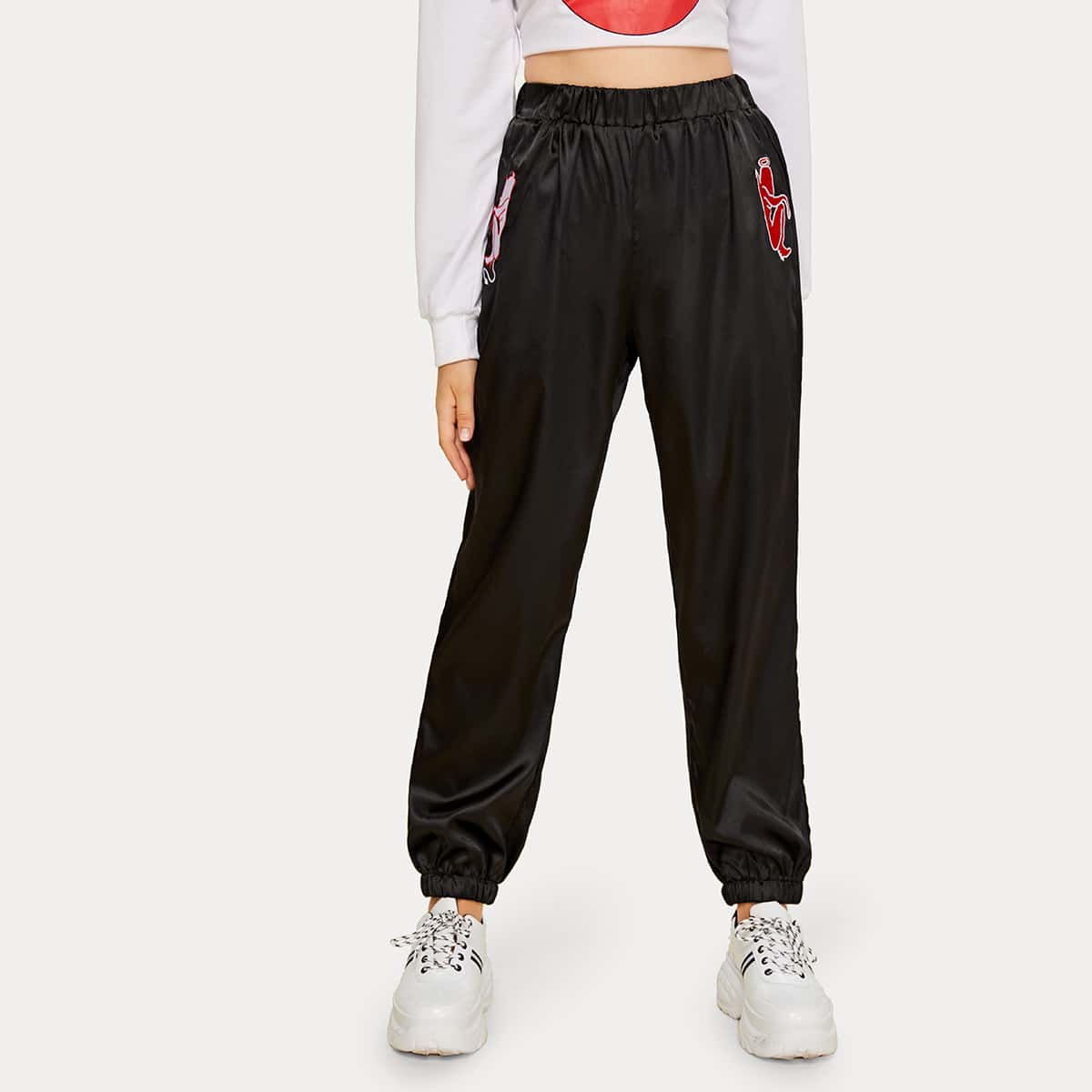 

Angel & Demon Embroidery Stain Sweatpants, Black