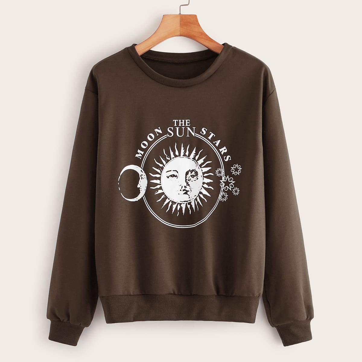 

Letter & Graphic Print Sweatshirt, Brown