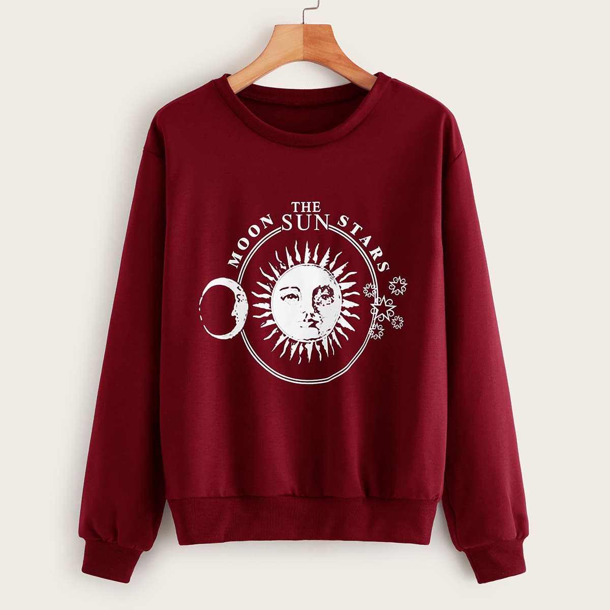 

Letter & Graphic Print Sweatshirt, Burgundy