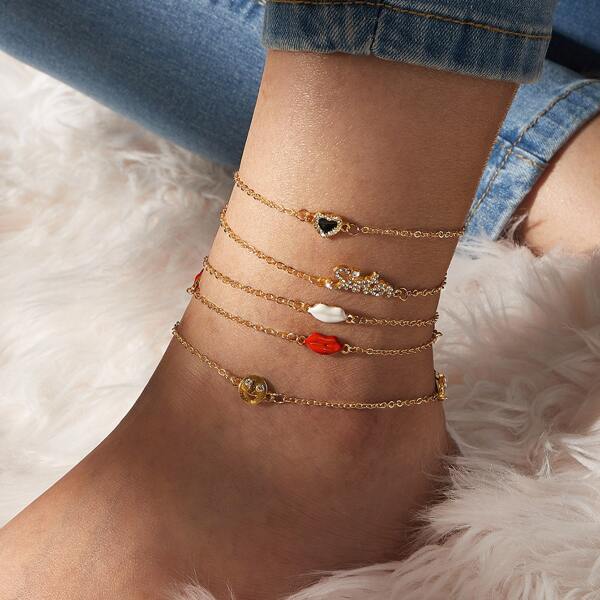 

5pcs Rhinestone Decor Anklet, Multicolor