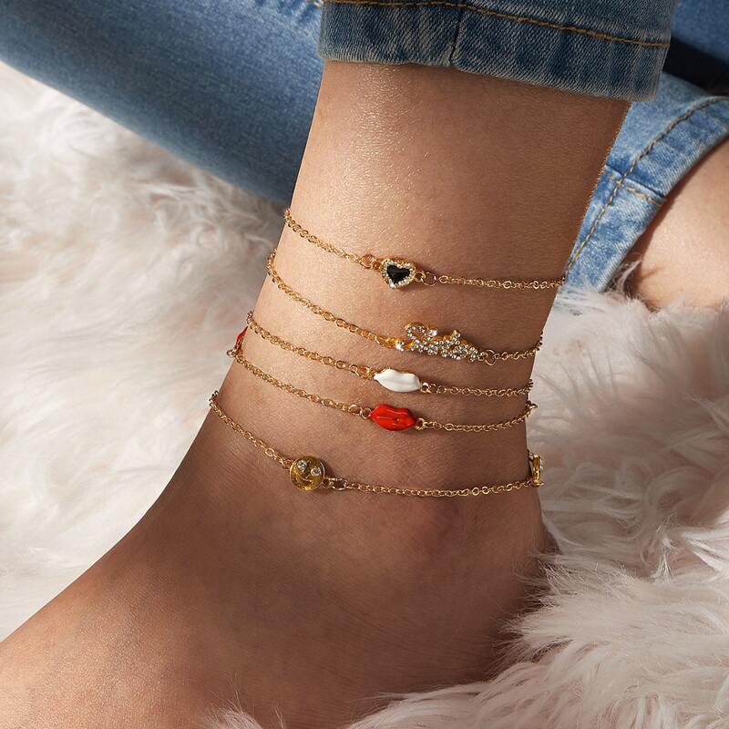 

5pcs Rhinestone Decor Anklet, Multicolor