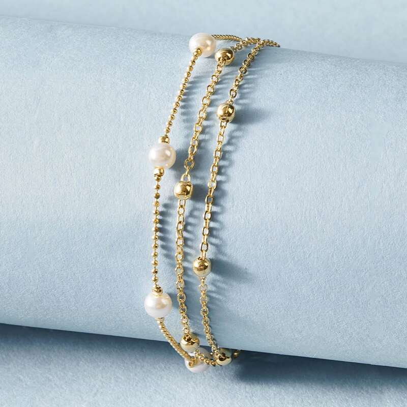 

1pc Faux Pearl Layered Ankle Chain, Gold