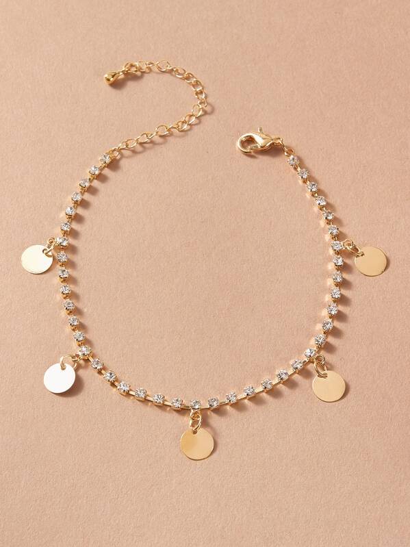 

1pc Round Charm Rhinestone Ankle Chain, Gold