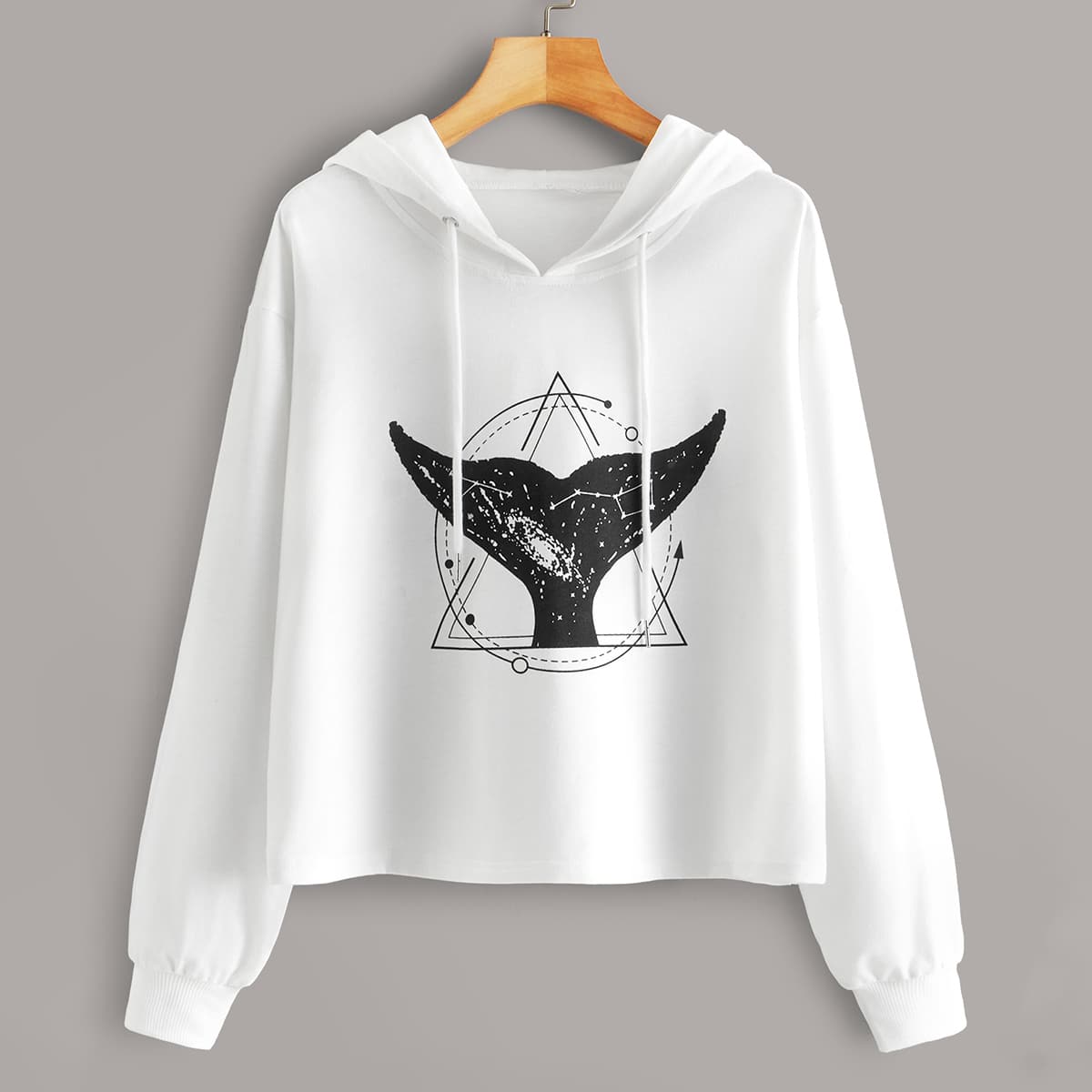 

Graphic Print Drawstring Hoodie, White