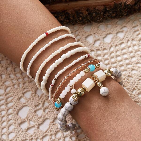 

8pcs Beaded Bracelet, Multicolor