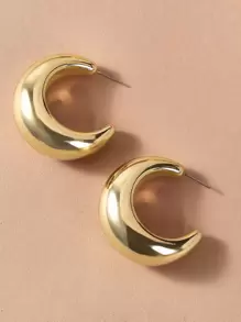 1pair Metallic Circle Earrings - Yellow Gold - View 3