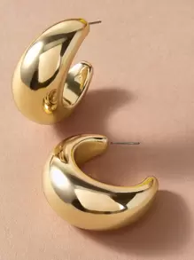 1pair Metallic Circle Earrings - Yellow Gold - View 2
