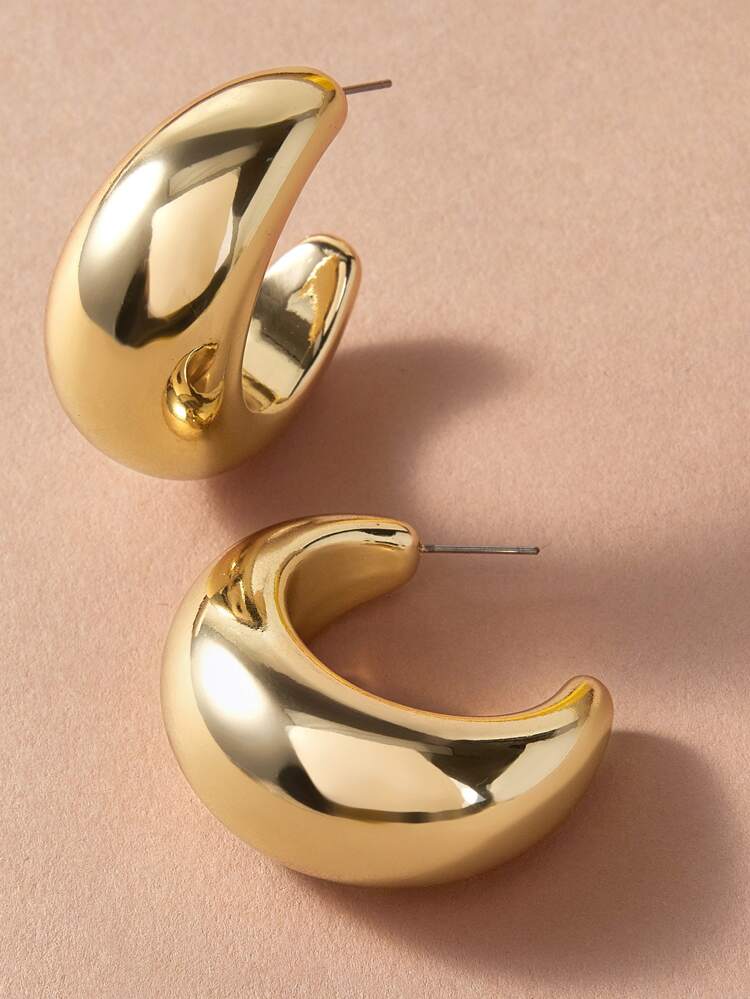 1pair Solid Color Metallic Circle Hoop Earrings