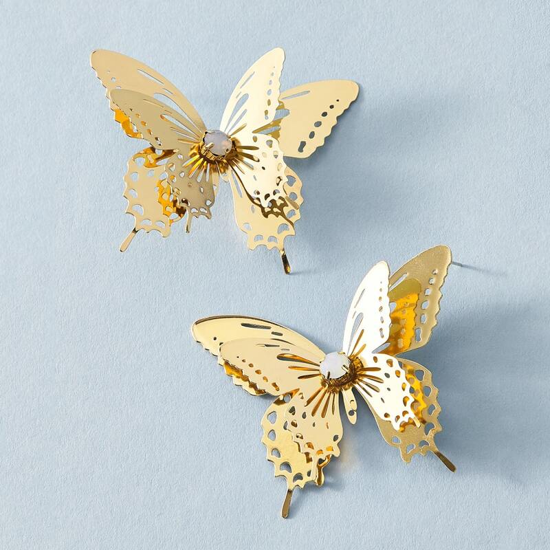 

1pair Crystal Detail Butterfly Shape Earrings, Gold